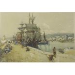 Ships by the Quayside, Frank Mason colour print signed in pencil pub.