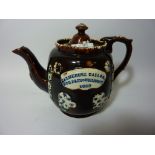 19th century Bargeware teapot bearing inscription  'Catherine Taylor/ God Bless Our House/1890'