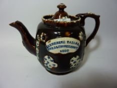 19th century Bargeware teapot bearing inscription  'Catherine Taylor/ God Bless Our House/1890'