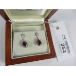 Pear shaped ruby and diamond cluster pendant ear-rings stamped 750