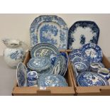 Large 19th century blue and white meat plate.