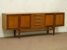 G-Plan teak sideboard fitted with four drawers and double cupboard either side, W214cm, H80cm,