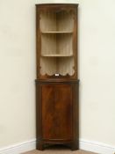 Reproduction bow front corner display shelves above cupboard enclosed by single door, W54cm,
