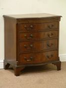Reproduction mahogany serpentine four drawer chest with brushing slide, fluted canted corners,