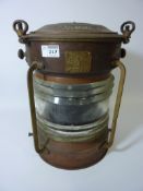 Copper and brass ship's lantern bearing brass plaques 'Seahorse, GB, Trade Mark,