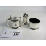 Silver three piece cruet,