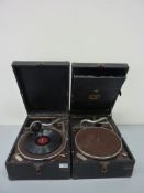 HMV portable wind-up gramophone and one other gramophone (2)