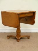 'Younger' cherry wood reproduction pedestal drop leaf table fitted with single drawer, W66cm x 68cm,
