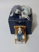 Royal Copenhagen 'Pointer Puppies Playing' (boxed) and another dog ornament from 'The Puppy