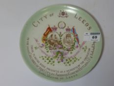 Commemorative Ware - 'City of Leeds' coronation plaque bearing inscription 'Coronation postponed
