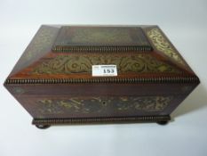 Victorian rosewood sewing box with brass inlay L30cm