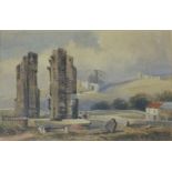 Scarborough Castle from St Mary's Church, 19th century watercolour unsigned,