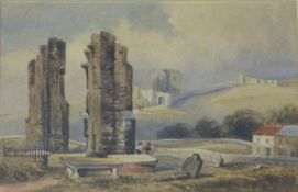 Scarborough Castle from St Mary's Church, 19th century watercolour unsigned,