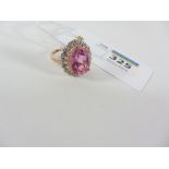 Pink quartz and diamond cluster rose gold-plated ring