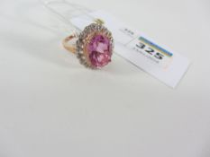 Pink quartz and diamond cluster rose gold-plated ring