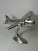 Post War Deco cast metal aeroplane desk sculpture H27cm