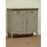 French style serpentine painted two drawer, two cupboard side cabinet, W87cm, H85cm,
