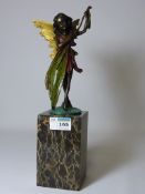 Cold painted bronze figure of a fairy on marble base H33cm