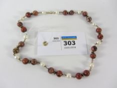 Agate bead and pearl necklace