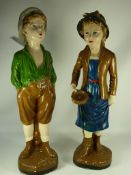 Pair early 20th century chalk figures H61cm