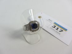 Square set sapphire and diamond ring stamped 9K