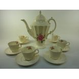 Spodes Jewel creamware style coffee set in the 'Billingsley Rose' pattern - six place settings
