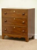 19th century inlaid mahogany three drawer chest, W81cm, H85cm,