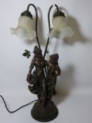 Bronzed two bulb figural table lamp H63.