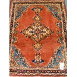 Small Persian Hamadan red ground rug,