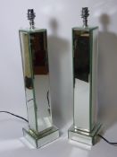 Pair mirrored glass table lamps H54cm