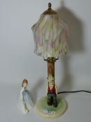 1930s figural table lamp with glass shade H40cm and a Royal Doulton figure 'Andrea' HN3058 (2)