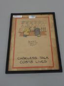 Original WW2 period 'Careless Talk Costs Lives' poster in black 'Odeon' frame after Fougasse (Cyril