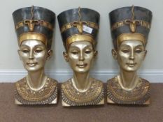 Three Egyptian design 'Nefertiti' wall masks H68cm