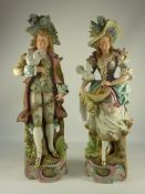 Pair Victorian bisque figures H46cm  Condition Report Female - wing missing from dove. 
Male -