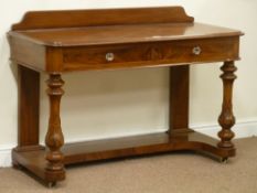 Victorian mahogany side table/washstand, turned and carved front supports, fitted with two drawers,