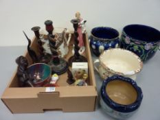 Black Forest figural nutcracker and other treen,  glass bowl, two Ridgways 'Dado' pattern jugs,