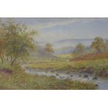 River Valley with Cattle Grazing, watercolour signed by Albert Kinsley (1852-1945) 32cm x 48cm