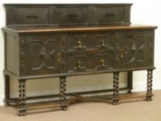 Late Victorian oak double barley twist sideboard fitted with cupboards either side and two centre