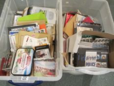 Large quantity of mint used stamps FDCs etc in two plastic boxes