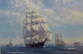 American Clipper Ship Leaving Port,