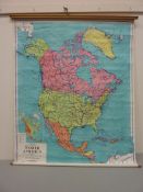 Vintage school map 'North America' H148cm and two others (3)