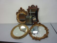 Chippendale style mahogany framed mirror H59cm, two Venetian style mirrors,