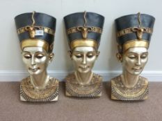 Three Egyptian design 'Nefertiti' wall masks H68cm