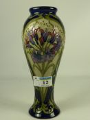 Moorcroft Art Nouveau design vase decorated with pink and purple flowers H21.