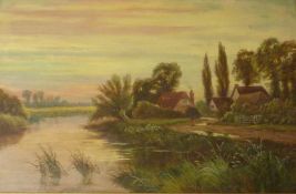 River Scene at Sunset,