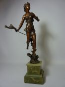 Pair of early 20th century French bronzed spelter classical figures on onyx bases H42.