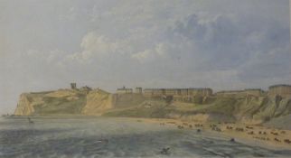 'Scarborough from the North Sands',  mid 19th century hand coloured engraving after J H Leonard pub.