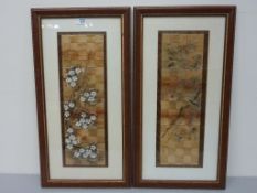 Pair hand painted Chinese panels H73cm overall