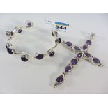 Amethyst set bangle and a cross pendant stamped 925