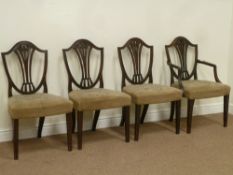 Set four (3+1) 19th century walnut Hepplewhite shield back dining chairs with upholstered seats